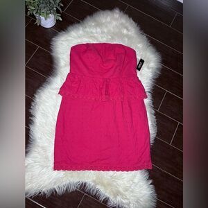 Allen B orange strapless peplum dress sz 14 NWT